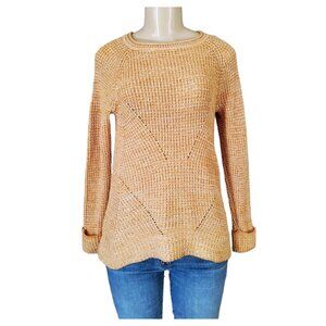 Style & Co Sweater Women's Petite Small Yellow Waffle Knit Crew Neck Long Sleeve